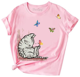 Buy pink Sleeping Kitty Girls Short Sleeve T-Shirt