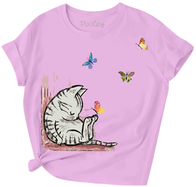 Buy purple Sleeping Kitty Girls Short Sleeve T-Shirt