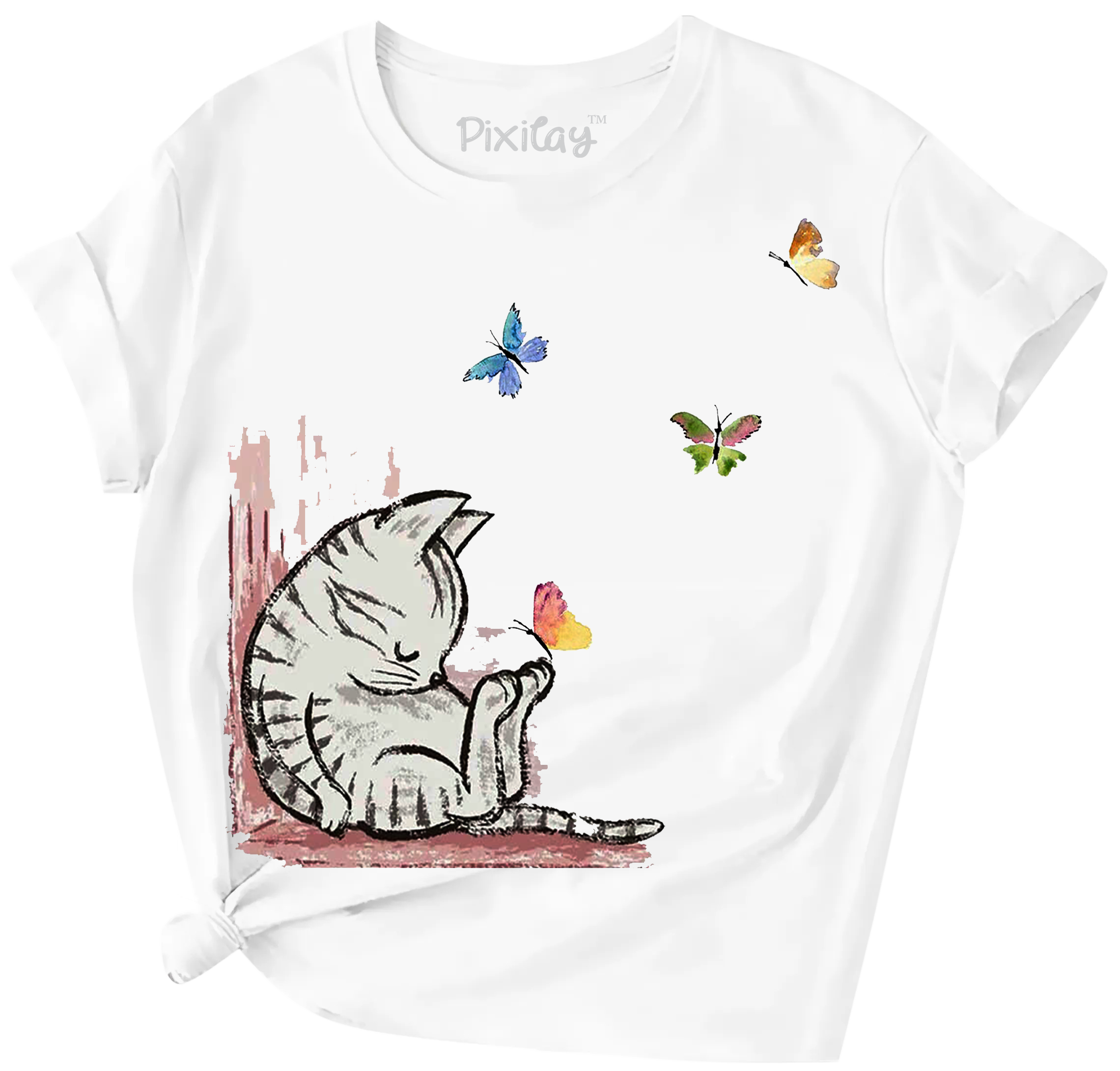 Buy white Sleeping Kitty Girls Short Sleeve T-Shirt