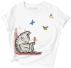 Buy white Sleeping Kitty Girls Short Sleeve T-Shirt