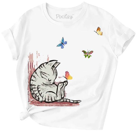 Sleeping Kitty Girls Short Sleeve T-Shirt